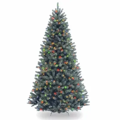 National Tree Co 7.5 Feet North Valley Spruce Blue Hinged Pre-Lit Christmas Tree