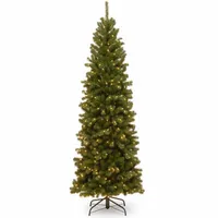 National Tree Co. North Valley Spruce Pencil Slim Hinged 7 1/2 Foot Pre-Lit Spruce Christmas Tree