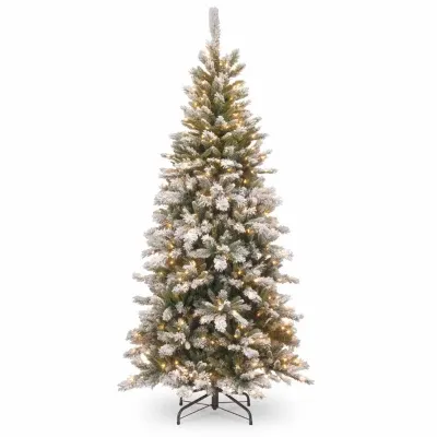 National Tree Co. Snowy Mountain Pine Slim 7 1/2 Foot Pre-Lit Flocked Christmas Tree