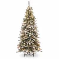 National Tree Co. Snowy Mountain Pine Slim 7 1/2 Foot Pre-Lit Flocked Christmas Tree