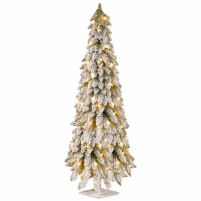 National Tree Co. Snowy Downswept 5 Foot Pre-Lit Flocked Christmas Tree