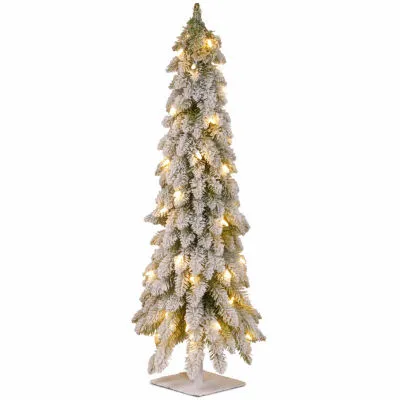 National Tree Co. Snowy Downswept Forstree 4 Foot Pre-Lit Flocked Christmas Tree