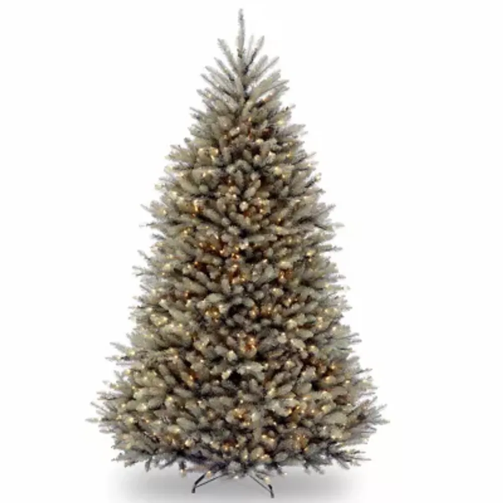 National Tree Co. Dunhill Blue Fir Hinged 7 1/2 Foot Pre-Lit Flocked Fir Christmas Tree