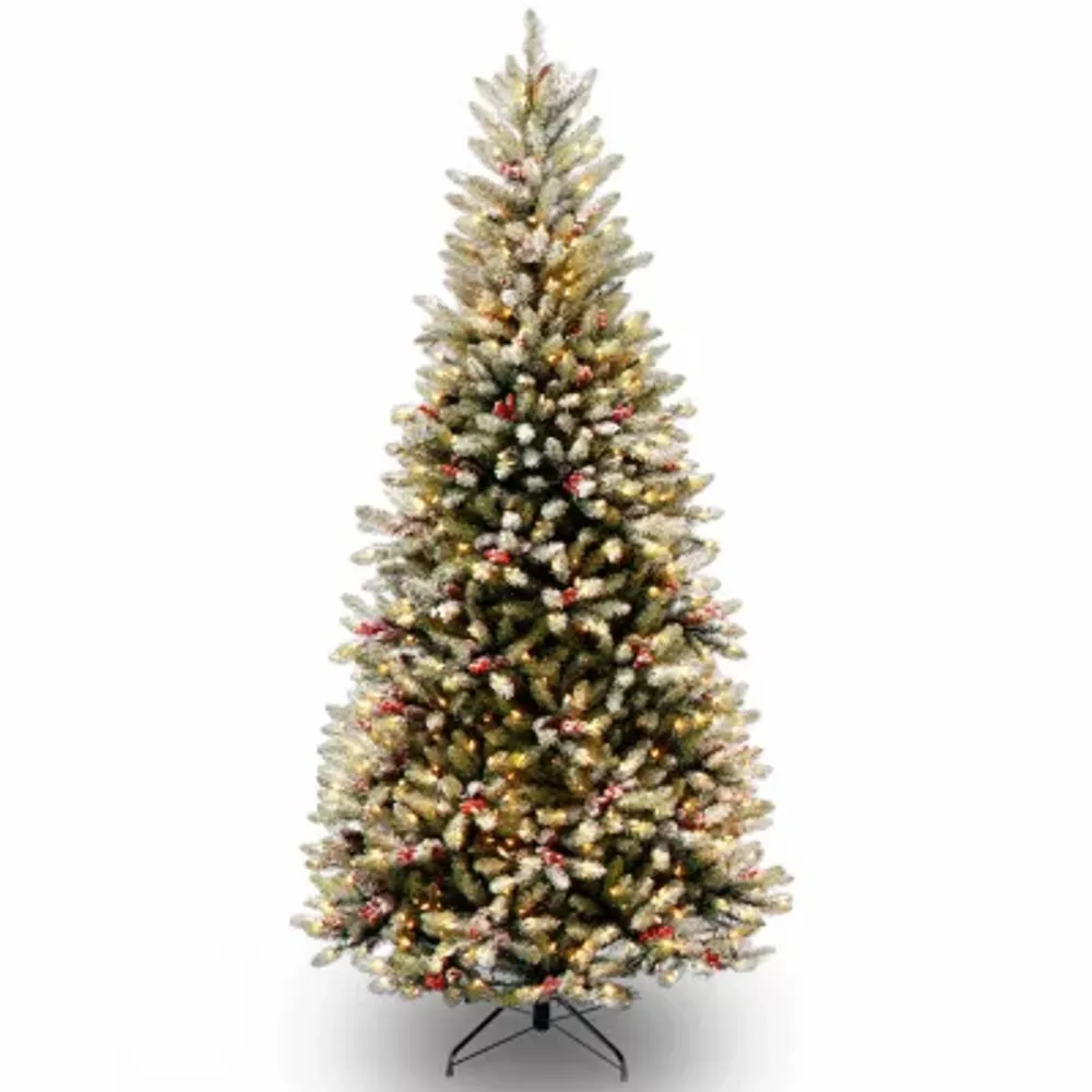 National Tree Co. Dunhill Fir Slim Hinged 7 1/2 Foot Pre-Lit Flocked Fir Christmas Tree