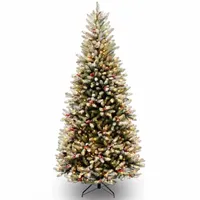 National Tree Co. Dunhill Fir Slim Hinged 7 1/2 Foot Pre-Lit Flocked Fir Christmas Tree