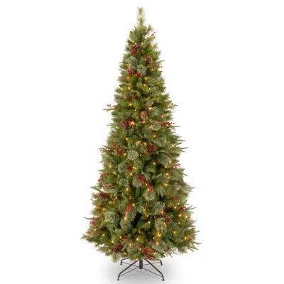 National Tree Co. Feel-Real" Colonial Slim Hinged" 7 1/2 Foot Pre-Lit Christmas Tree