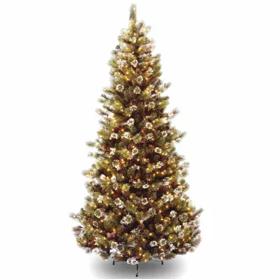 National Tree Co. Glittery Pine Hinged 7 1/2 Foot Pre-Lit Flocked Pine Christmas Tree