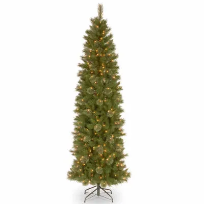 National Tree Co. Tacoma Pine Pencil Slim 7 1/2 Foot Pre-Lit Pine Christmas Tree