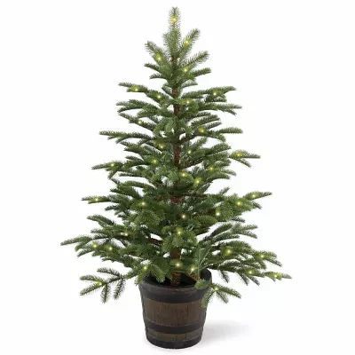 National Tree Co. Norwegian Spruce Wiskey Barrel 4 Foot Pre-Lit Spruce Christmas Tree