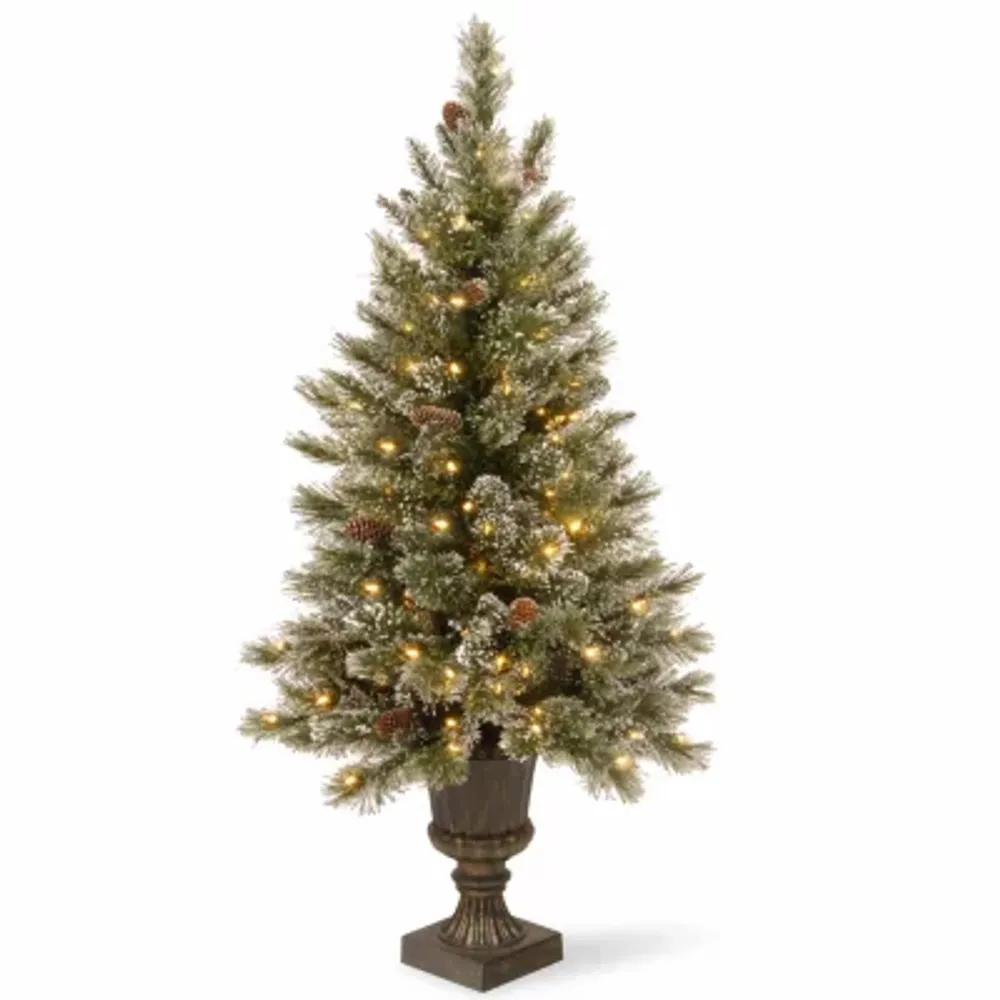 National Tree Co. Glitterly Bristle Pine 5 Foot Pre-Lit Flocked Pine Christmas Tree