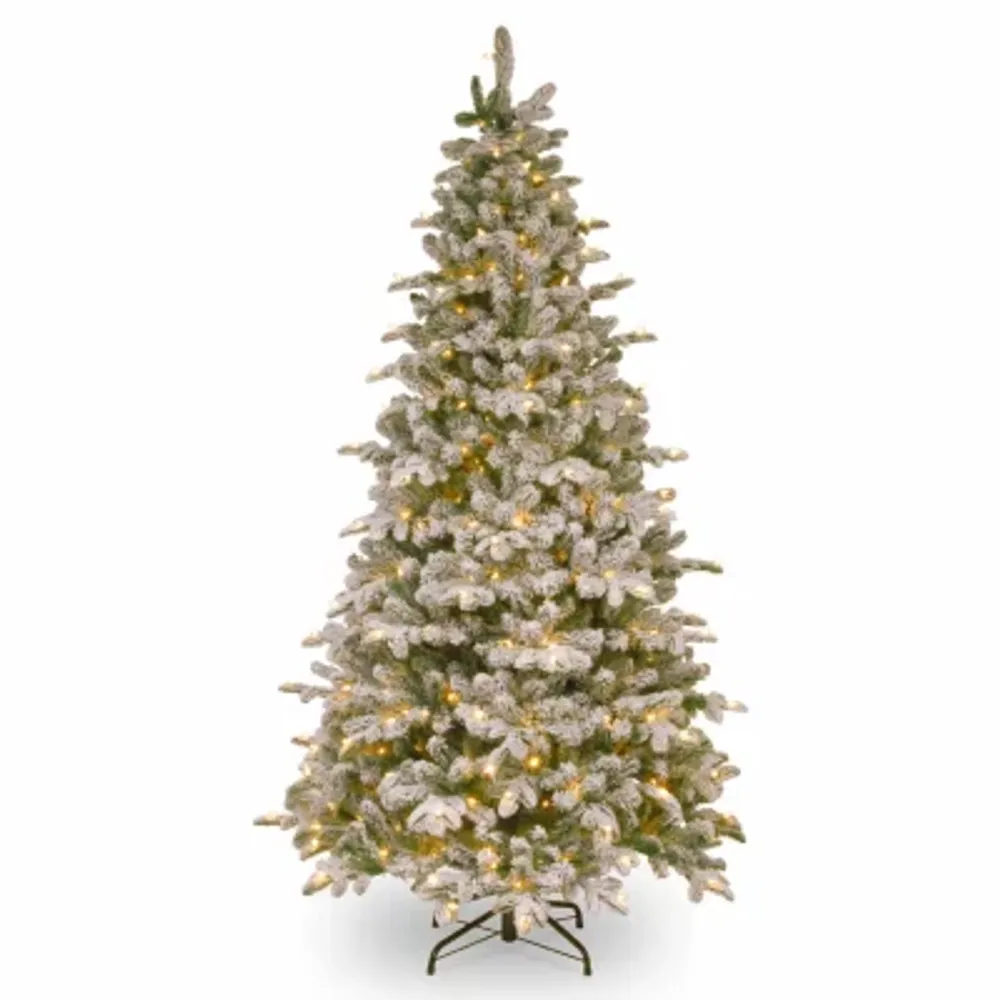 National Tree Co. Snowey Everest Fir 7 1/2 Foot Pre-Lit Flocked Fir Christmas Tree