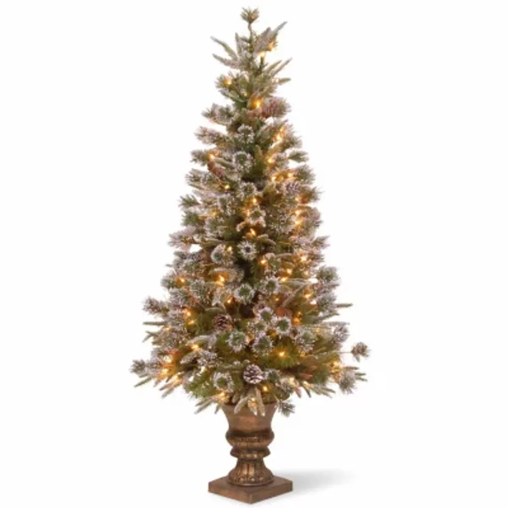 National Tree Co. Liberty Pine Potted 4 Foot Pre-Lit Flocked Pine Christmas Tree