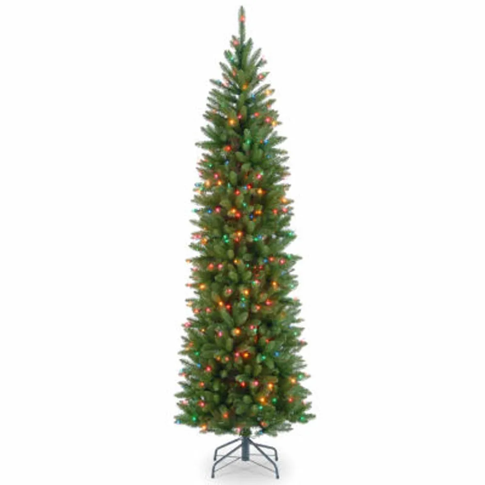 National Tree Co. Kingswood Fir Hinged Pencil 7 1/2 Foot Pre-Lit Fir Christmas Tree