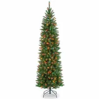 National Tree Co. Kingswood Fir Hinged Pencil 7 1/2 Foot Pre-Lit Fir Christmas Tree