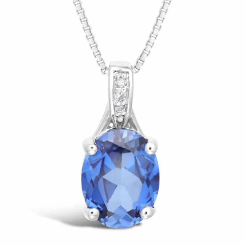 Womens Diamond Accent Lab Created Blue Sapphire Sterling Silver Pendant Necklace