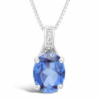 Womens Diamond Accent Lab Created Blue Sapphire Sterling Silver Pendant Necklace