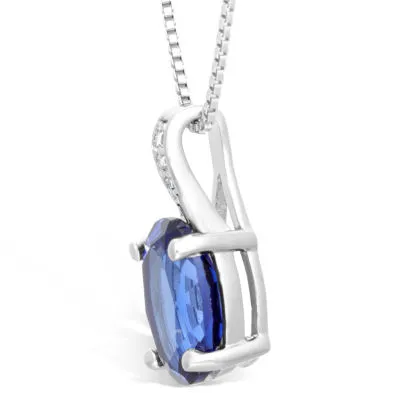 Womens Diamond Accent Lab Created Blue Sapphire Sterling Silver Pendant Necklace
