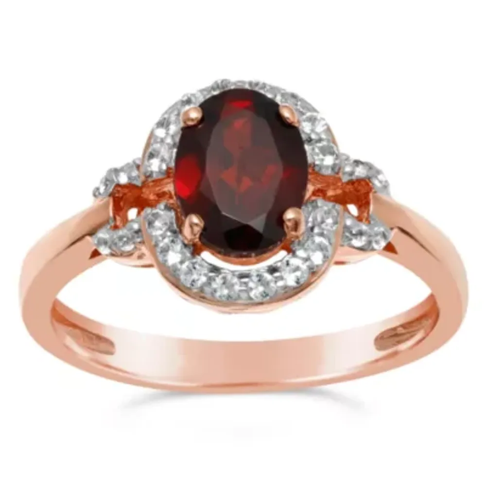 Womens Genuine Red Garnet 14K Rose Gold Over Silver Halo Cocktail Ring