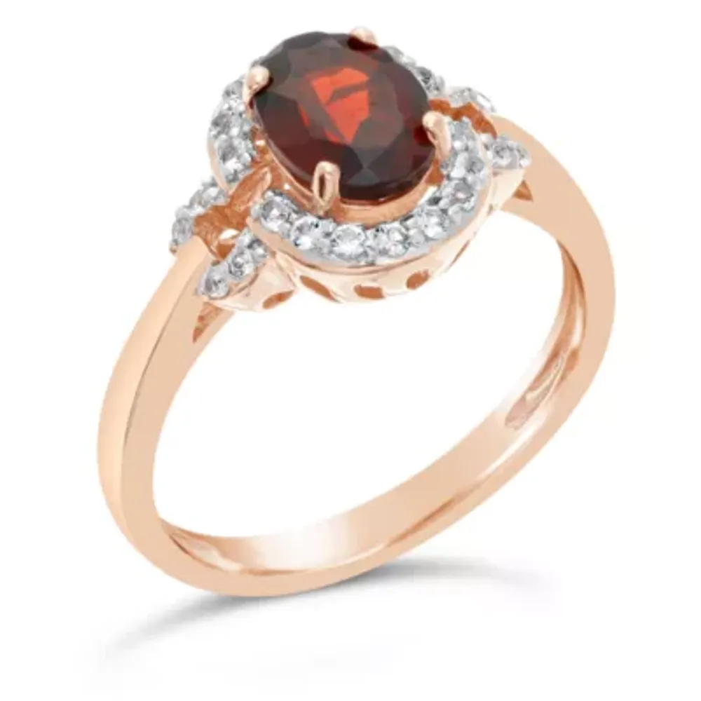 Womens Genuine Red Garnet 14K Rose Gold Over Silver Halo Cocktail Ring