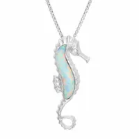 Seahorse Womens Diamond Accent Lab Created White Opal Sterling Silver Pendant Necklace