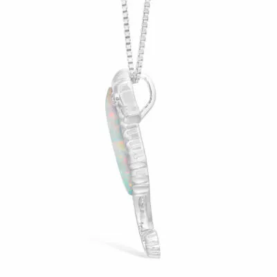Seahorse Womens Diamond Accent Lab Created White Opal Sterling Silver Pendant Necklace