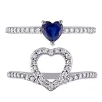 Modern Bride Gemstone Womens 1 CT. T.W. Genuine Blue Sapphire 10K Gold Heart Halo Bridal Set