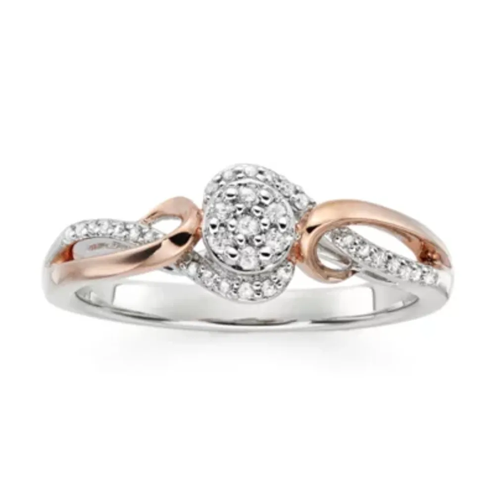 Diamond Blossom Womens 1/7 CT. T.W. Natural White 14K Rose Gold Over Silver Round Halo Cocktail Ring