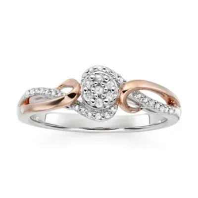 Diamond Blossom Womens 1/7 CT. T.W. Natural White 14K Rose Gold Over Silver Round Halo Cocktail Ring