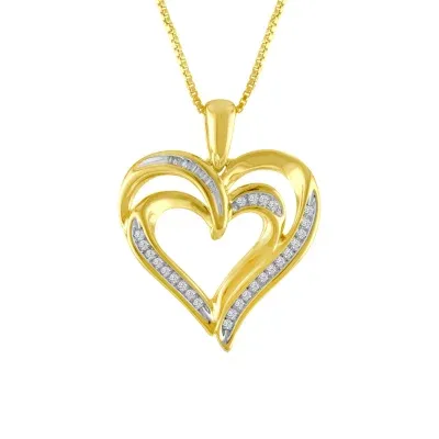 Womens 1/10 CT. T.W. Natural White Diamond Sterling Silver Heart Pendant Necklace