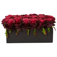 Dozen Silk Roses Ceramic Rectangular Planter