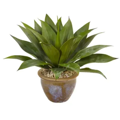 Agave Artificial Plant in Glazed Clay Pot