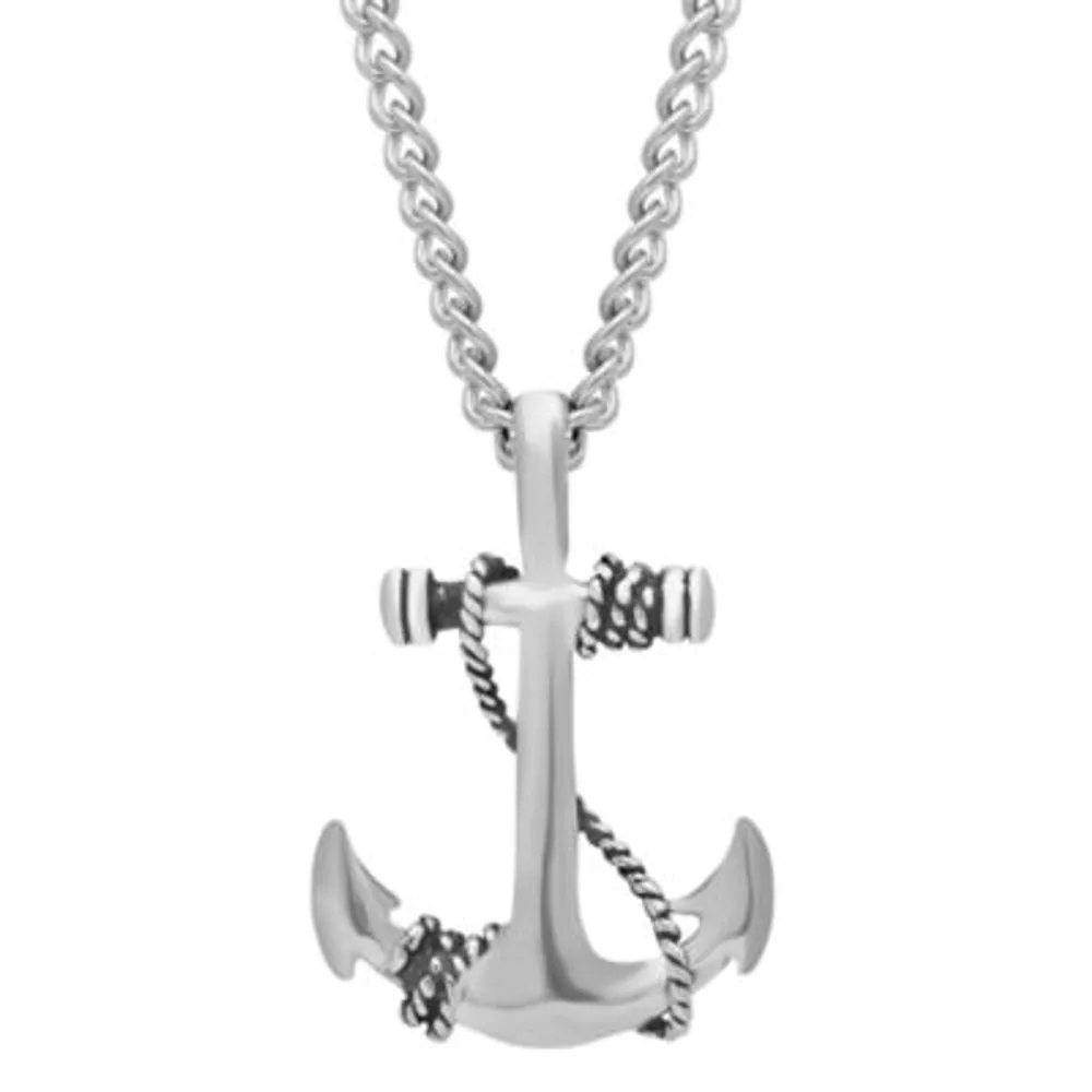 Mens Stainless Steel Anchor Pendant Necklace