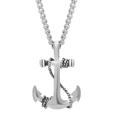 Mens Stainless Steel Anchor Pendant Necklace