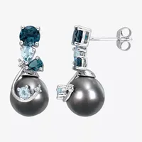 Diamond Accent Black Cultured Tahitian Pearl 14K White Gold Drop Earrings