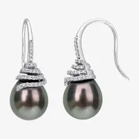 1/3 CT. T.W. Black Cultured Tahitian Pearl 14K Gold 14K White Gold Drop Earrings