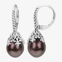 Black Cultured Tahitian Pearl 14K White Gold Drop Earrings