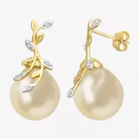Diamond Accent White Cultured South Sea Pearl 14K Gold Drop Earrings