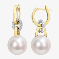 1/10 CT. T.W. White Cultured Freshwater Pearl 14K Two Tone Gold Drop Earrings