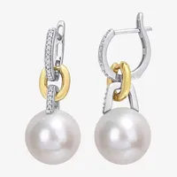 1/10 CT. T.W. White Cultured Freshwater Pearl 14K Two Tone Gold Drop Earrings