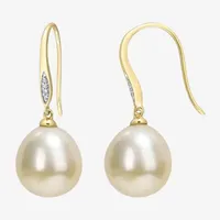 Diamond Accent White Cultured Freshwater Pearl 10K Gold Drop Earrings