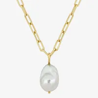 Womens White Cultured Freshwater Pearl 18K Gold Over Silver Pendant Necklace