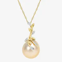 Womens Diamond Accent White Cultured South Sea Pearl 14K Gold Pendant Necklace