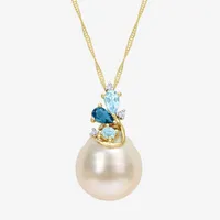 Womens White Cultured South Sea Pearl 14K Gold Pendant Necklace