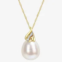 Womens Diamond Accent White Cultured South Sea Pearl 14K Gold Pendant Necklace