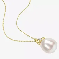 Womens Diamond Accent White Cultured South Sea Pearl 14K Gold Pendant Necklace