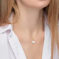 Womens Diamond Accent White Cultured South Sea Pearl 14K Gold Pendant Necklace