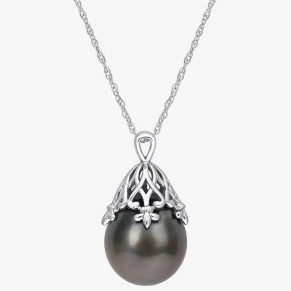 Womens Black Cultured Tahitian Pearl 14K White Gold Pendant Necklaces