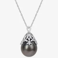 Womens Black Cultured Tahitian Pearl 14K White Gold Pendant Necklace