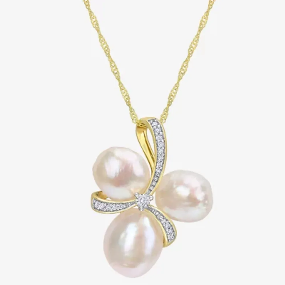 Womens 1/10 CT. T.W. White Cultured Freshwater Pearl 14K Gold Pendant Necklace