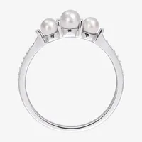 Womens Diamond Accent 4MM White Cultured Freshwater Pearl 14K Gold Cocktail Ring